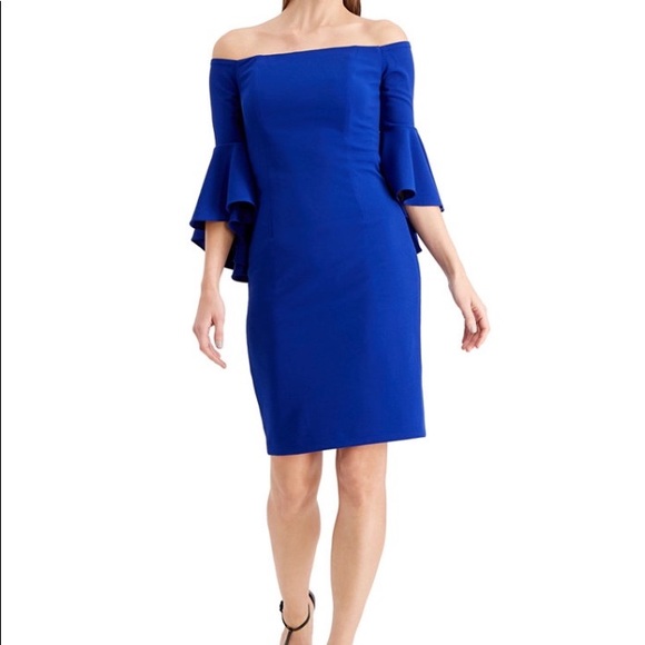 calvin klein blue off the shoulder dress